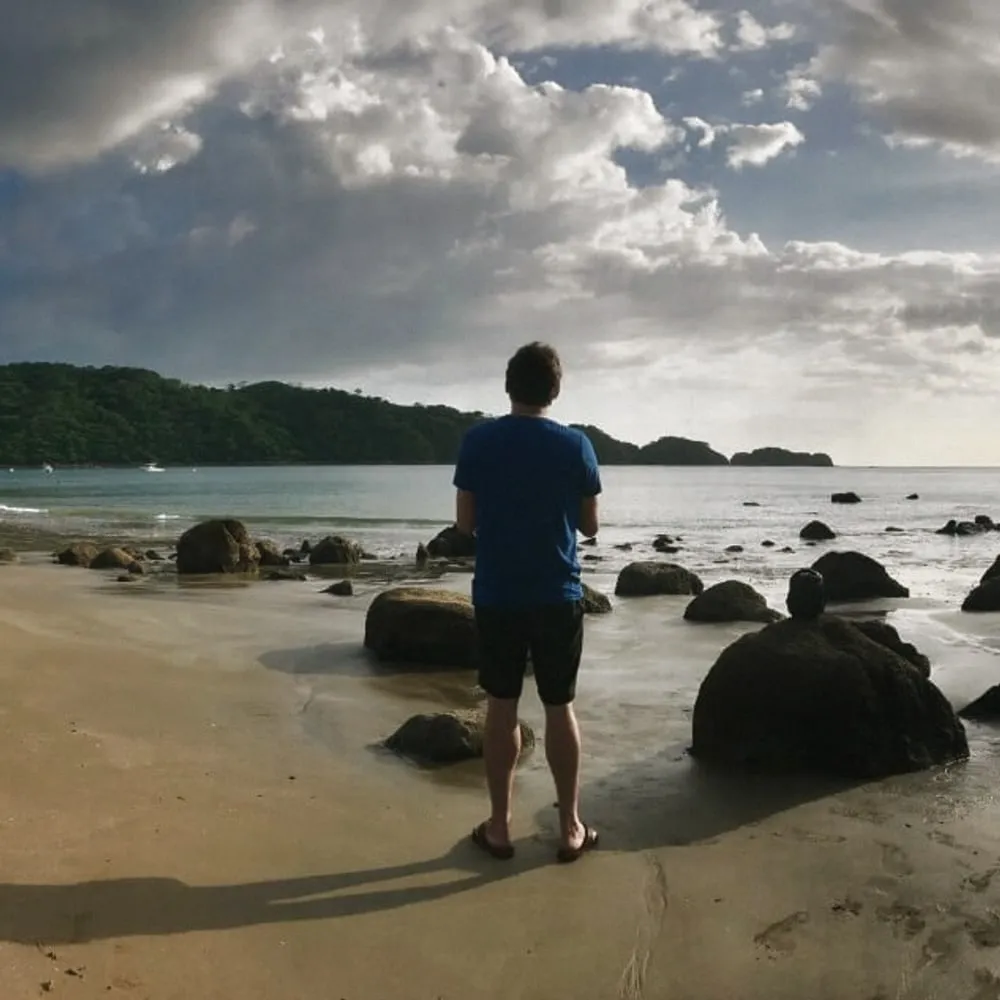 Brian flying the drone on the beach at golden hour in Guanacaste, Costa Rica
