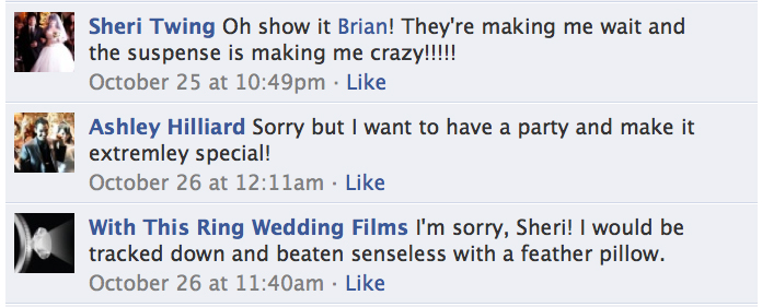 Facebook conversation about wedding video in Nashville, Tennessee