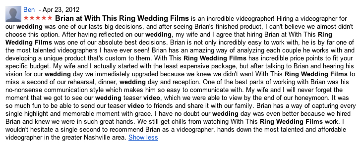 Ben and Holly's wedding video review