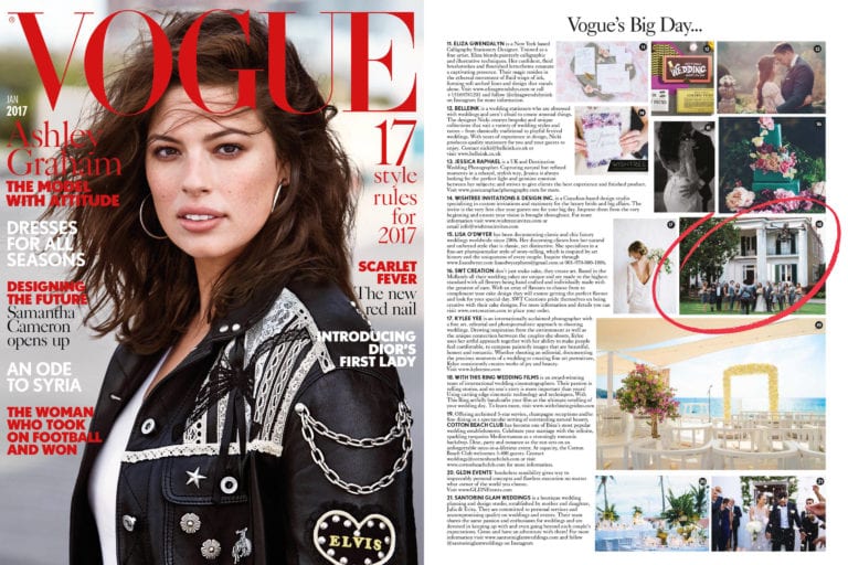 Our company was featured as a premiere destination wedding video service in Vogue magazine.