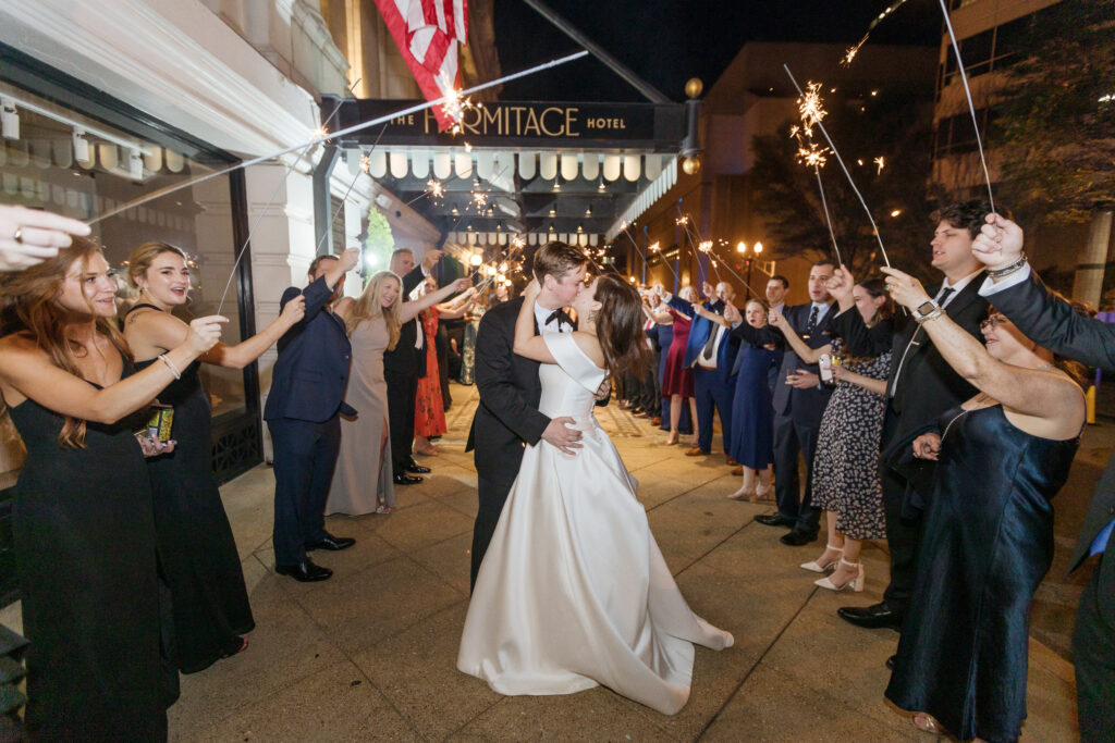 bride and groom with sparkler exit captured in their affordable Nashville wedding video