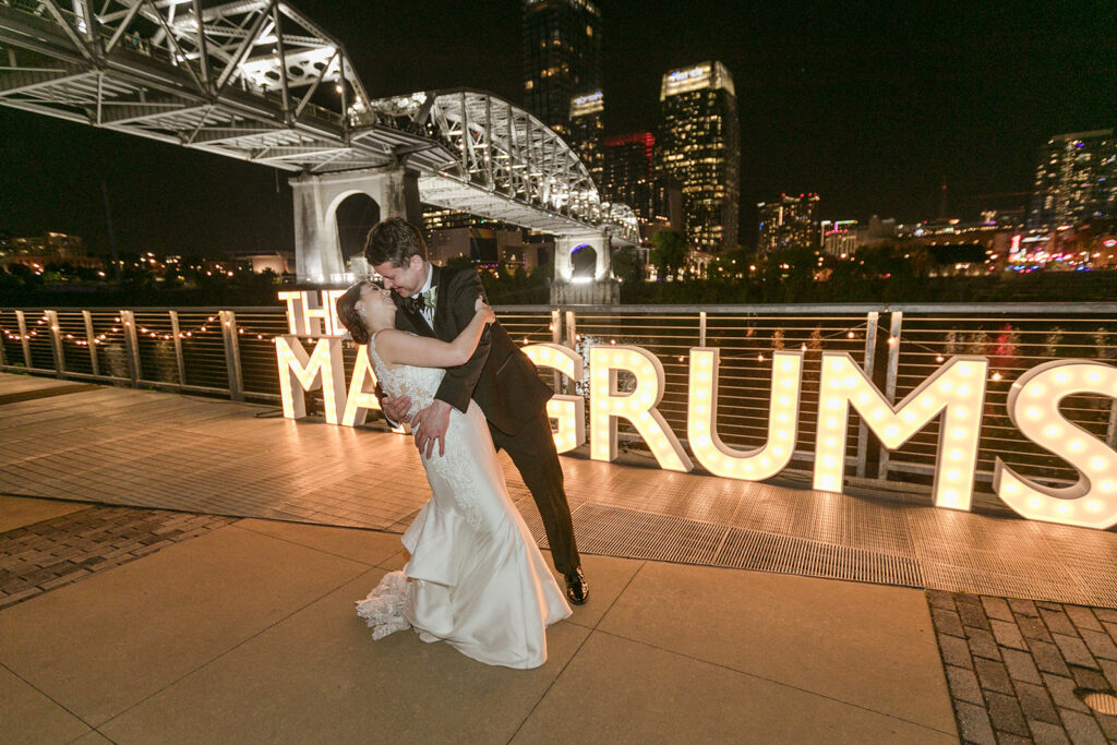 a large light-up sign photographed by our Nashville wedding photographer 