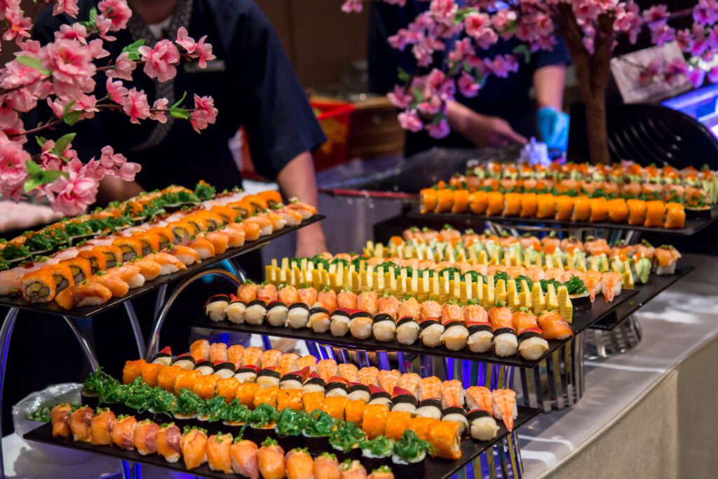 affordable Nashville wedding photographers capture a reception sushi bar by Japanese chefs