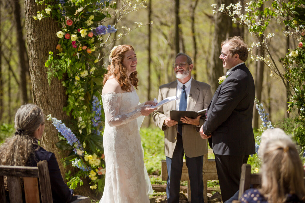 A moment of laughter during Mamie and Will's micro wedding ceremony as captured by their best wedding photo and video team in Nashville.