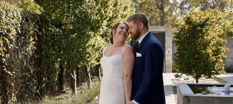 Bride and groom posing for portraits at Nashville's popular Clementine Hall venue.