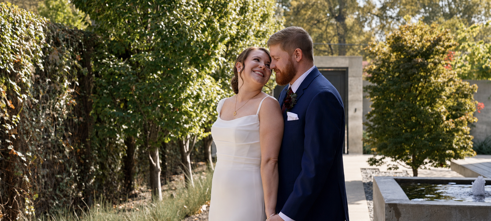 Bride and groom posing for portraits at Nashville's popular Clementine Hall venue.