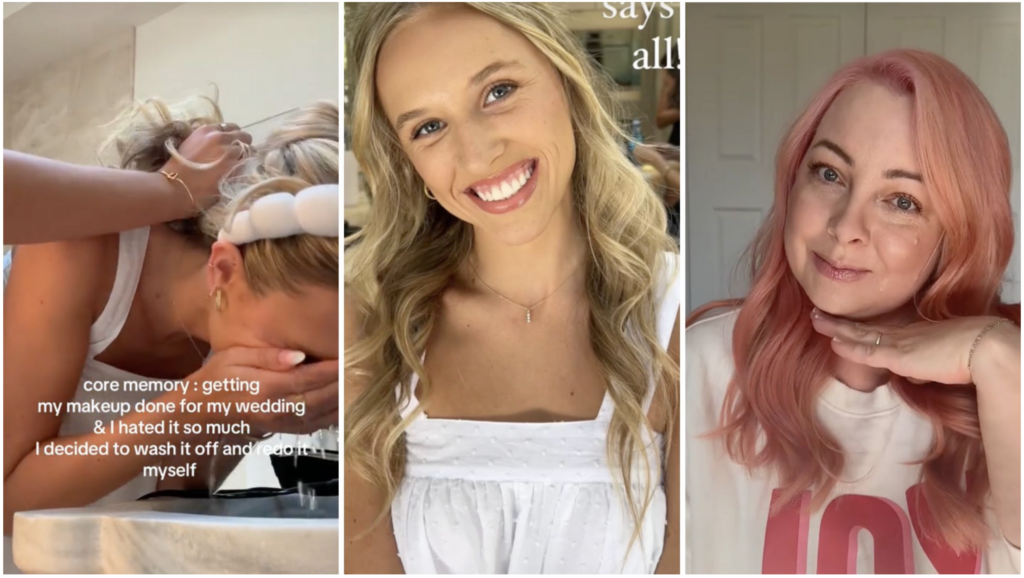 A bride goes viral for washing off her pro makeup 20 minutes before her wedding ceremony.