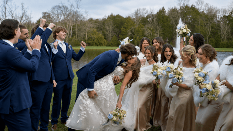 Wedding party celebrating at Sycamore Farms in Arrington, Tennessee.